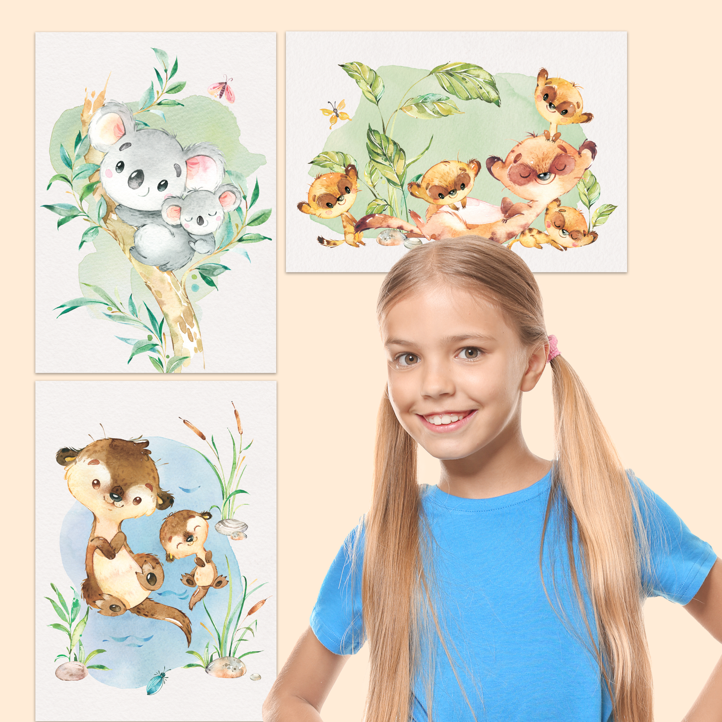Exotische Mutter & Baby Tiere Poster-Set fürs Kinderzimmer I Babyzimmer Deko