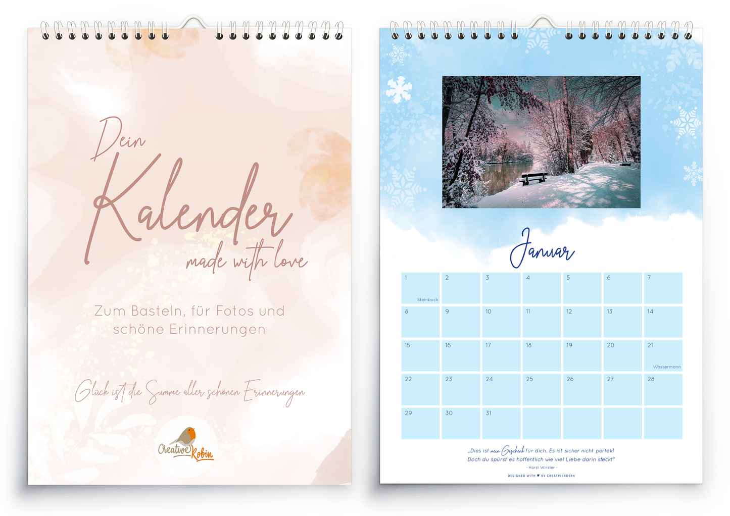 Fotokalender & Bastelkalender mit charmanten Sprüchen auf allen Seiten I Jahresunabhängiger Wandkalender