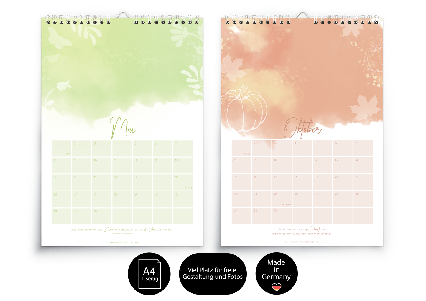 Fotokalender & Bastelkalender mit charmanten Sprüchen auf allen Seiten I Jahresunabhängiger Wandkalender