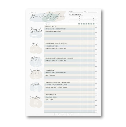 Haushaltsplaner und Putzplaner für die ganze Woche I Für Familien & WGs I DIN A4 Notizblock I 50 Blatt