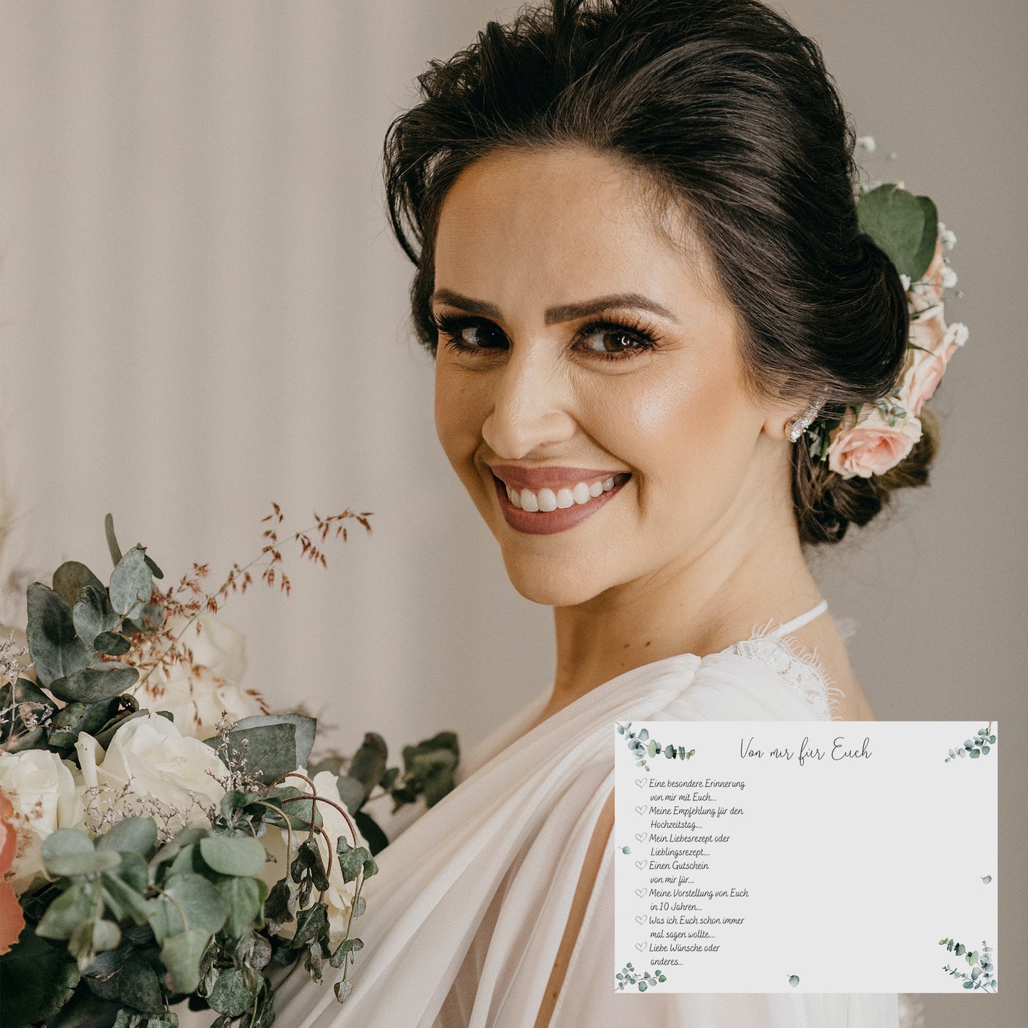 Hochzeitsspiel & Gästebuchkarten im schönen Eukalyptus Design | 50 Stück Postkarten DIN A6