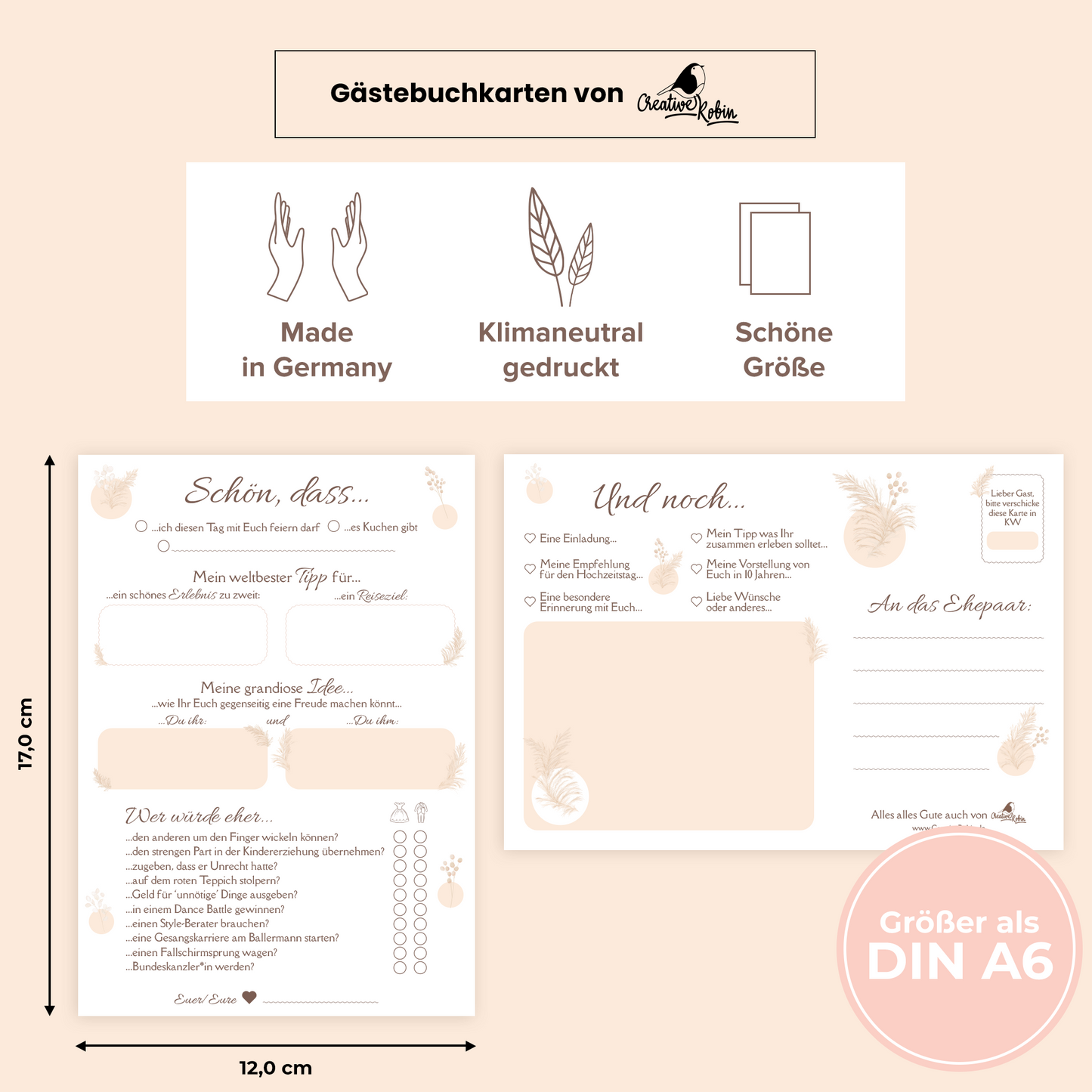 Hochzeitsspiel & Gästebuch-Karten für 50 Gäste im schönem Pampasgras Design