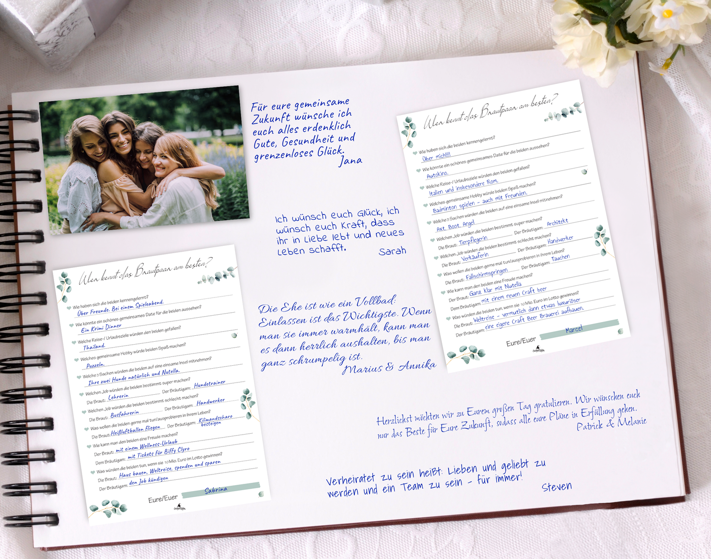 Hochzeitsspiel & Gästebuch-Karten für 50 Gäste I Wer kennt das Brautpaar am besten?