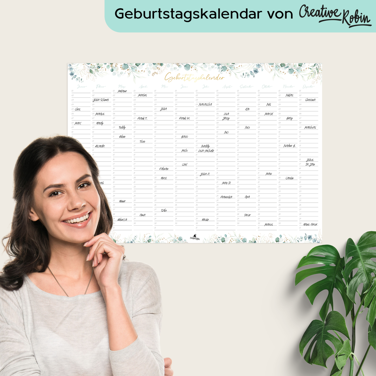 Geburtstagskalender immerwährend I Jahresunabhängiger Wandkalender I DIN A3 & A2 I Vergiss keinen Geburtstag mehr