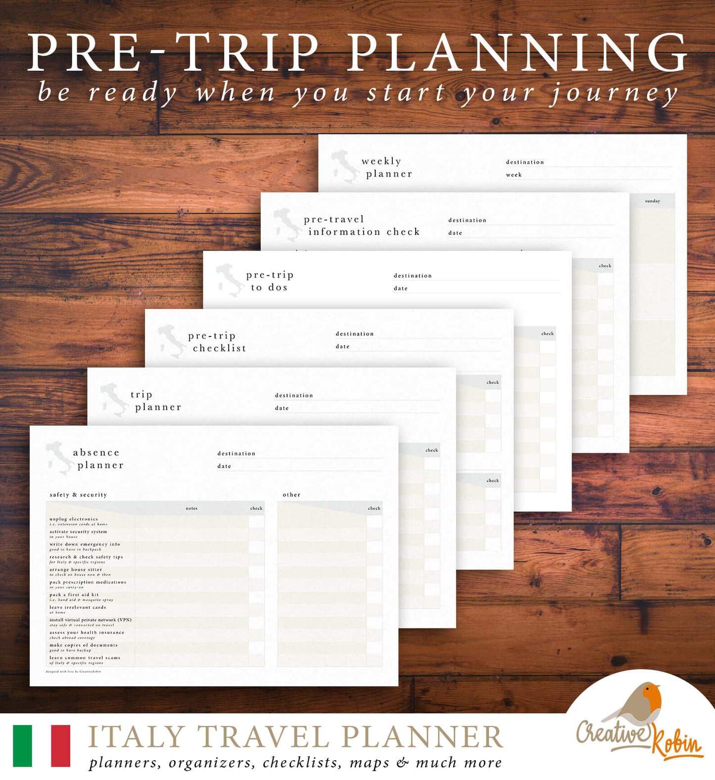 Italien Reiseplaner | mit 56 PDF Seiten | Planer zum Ausdrucken - englisch