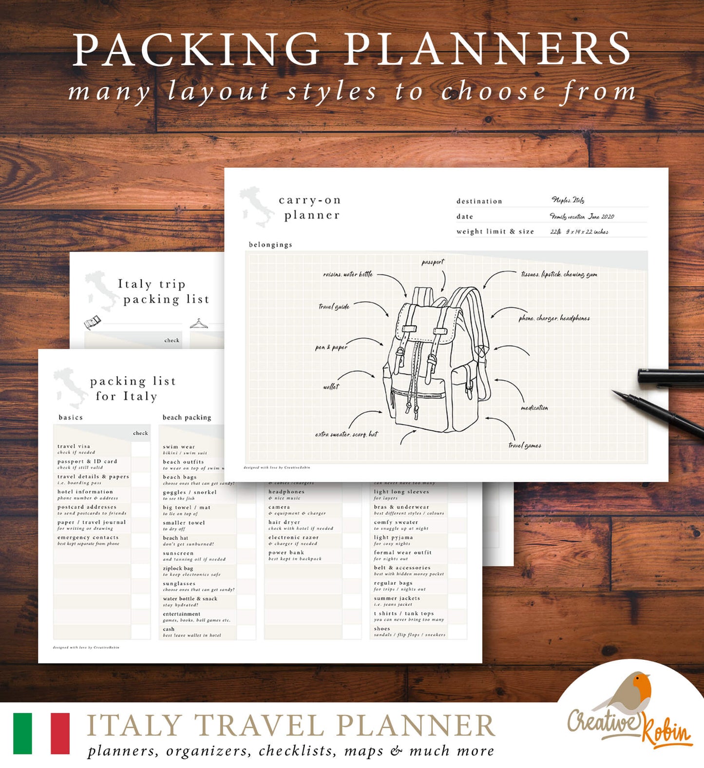 Italien Reiseplaner | mit 56 PDF Seiten | Planer zum Ausdrucken - englisch