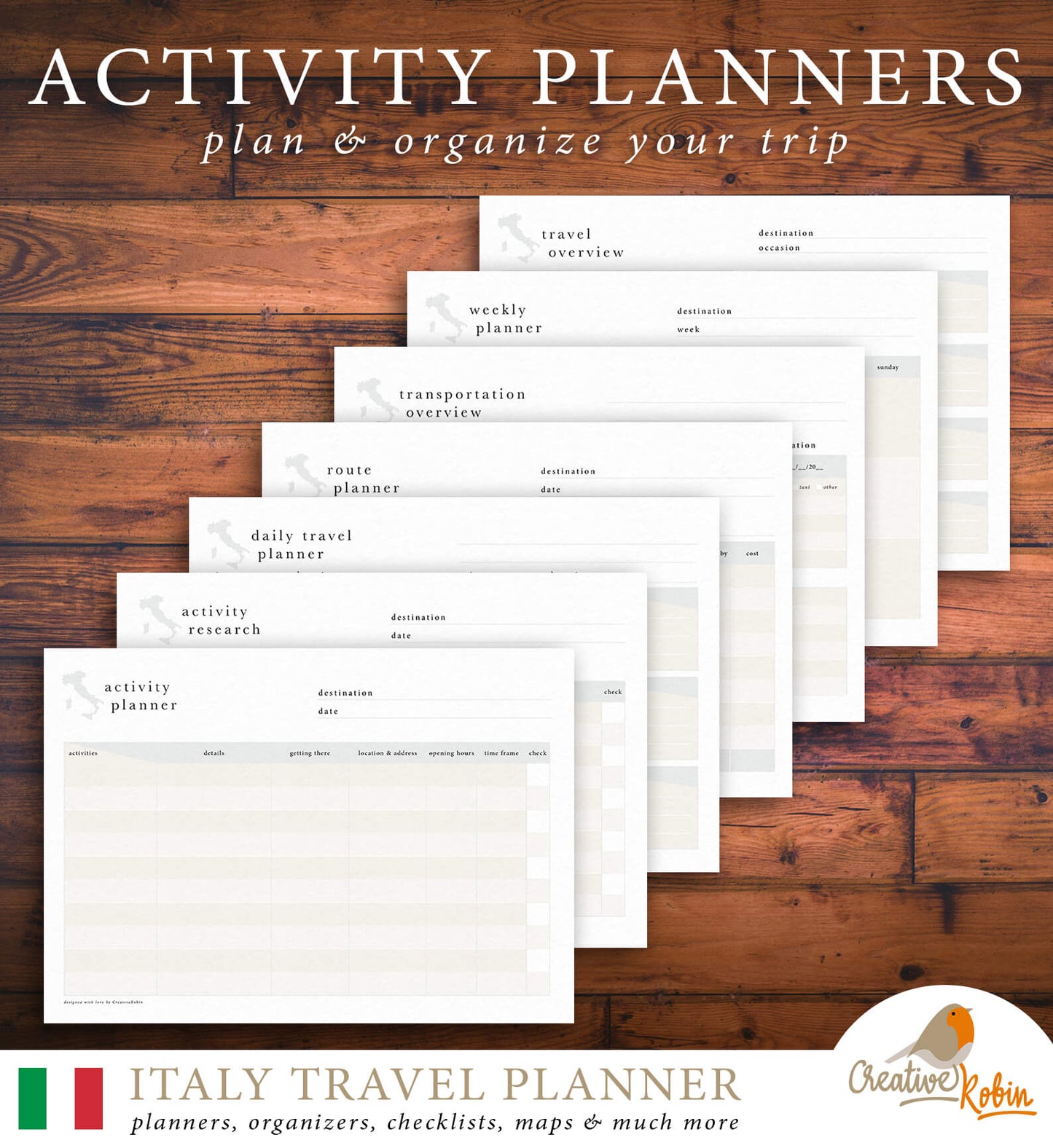 Italien Reiseplaner | mit 56 PDF Seiten | Planer zum Ausdrucken - englisch