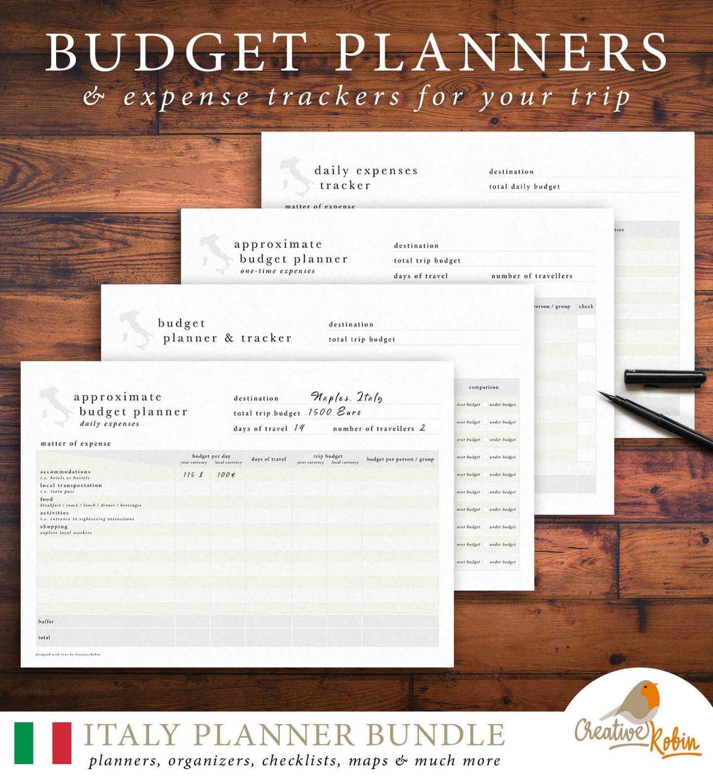 Italien Reiseplaner | mit 56 PDF Seiten | Planer zum Ausdrucken - englisch