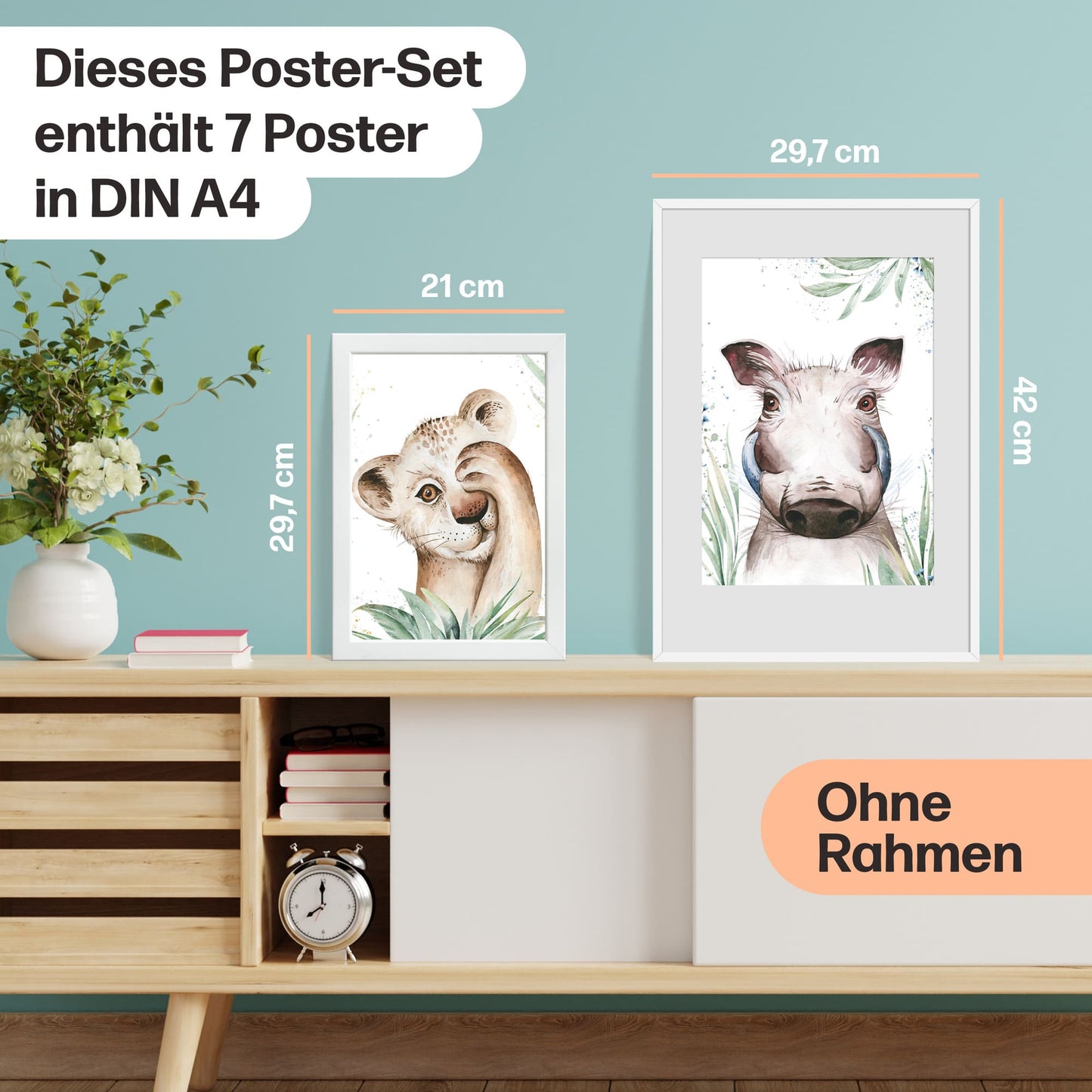7er Poster Set Afrikanischer Baby Tiere der Savanne • DIN A4