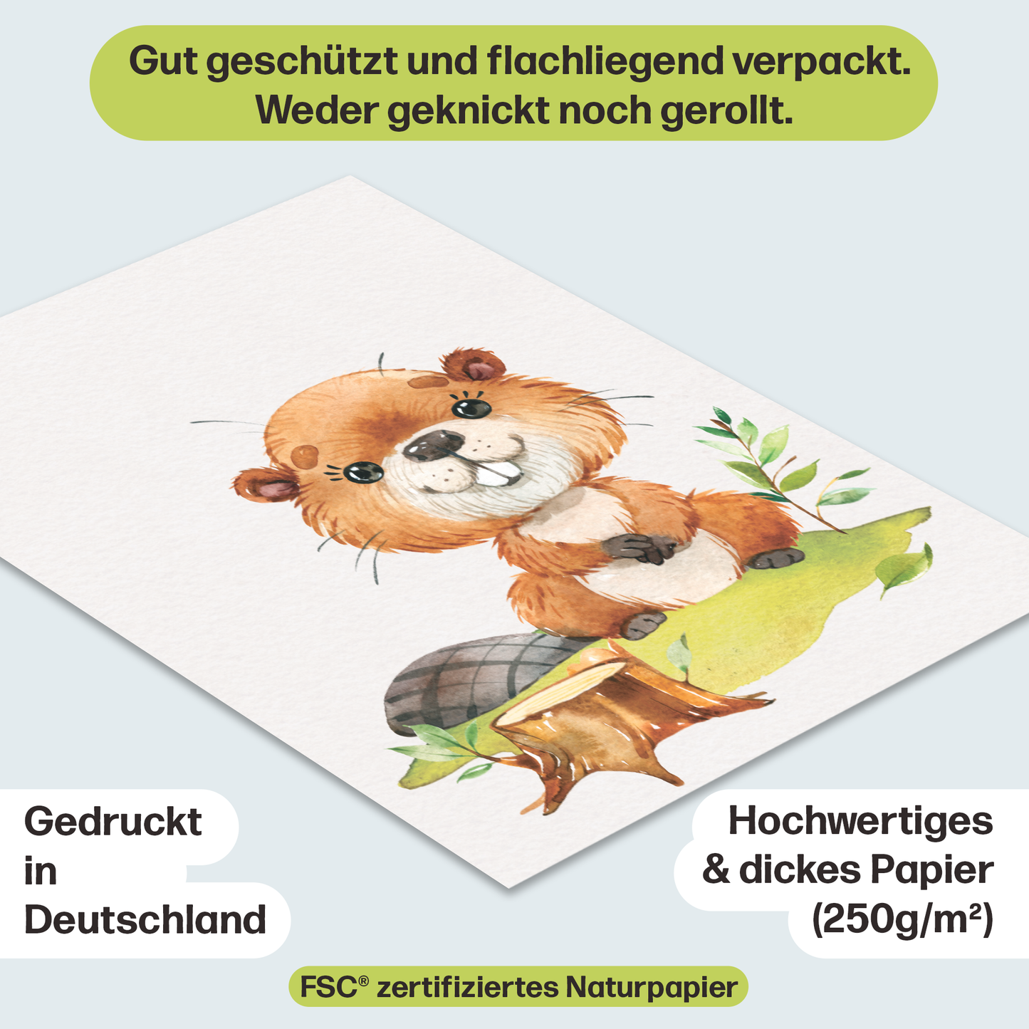 8er Waldtier Poster-Set fürs Kinderzimmer I Süße Babyzimmer Deko mit Elch, Biber, Häschen, Dachs & co.