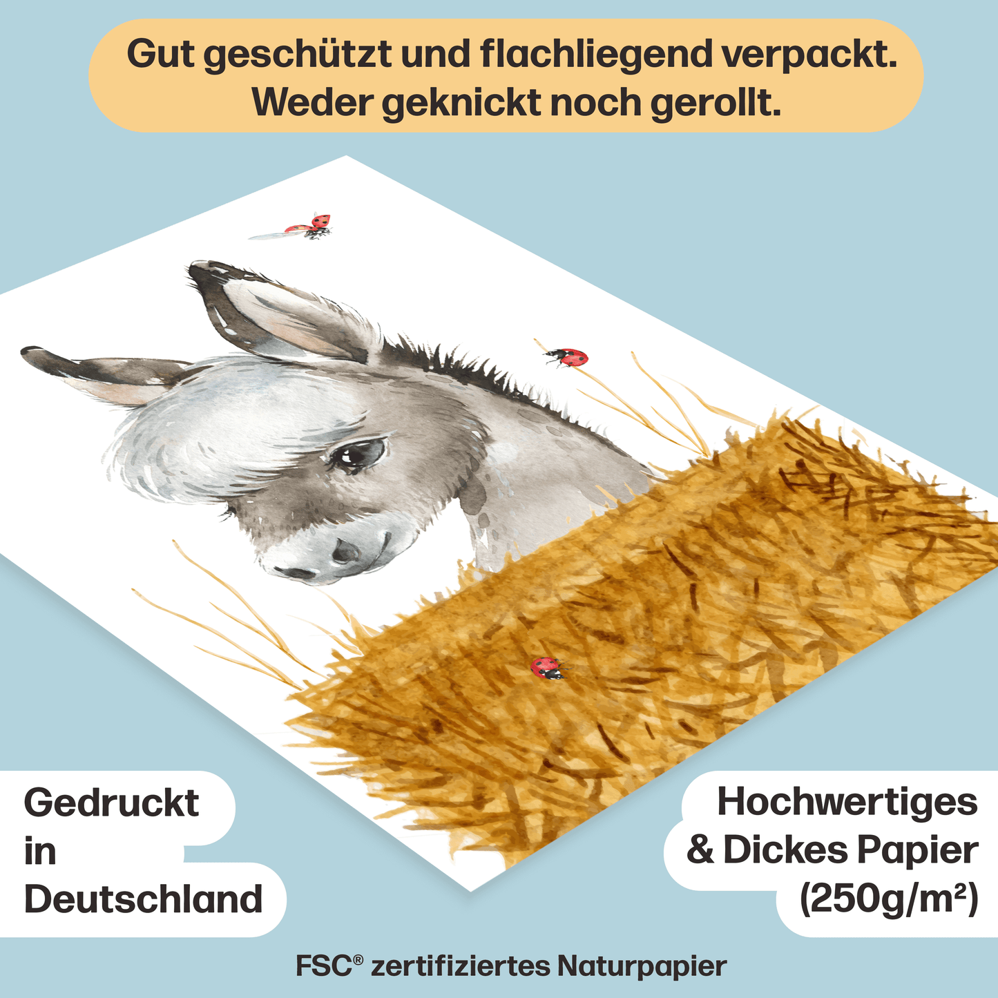 9er FarmTier Poster-Set fürs Kinderzimmer I Fohlen, Ferkel, Kalb, Entenküken uvm. als süße Babyzimmer Deko