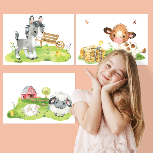 8er Poster Set von Farmtieren fürs Babyzimmer I Süße Kinderzimmer Deko mit Pferdchen, tapsigen Küken & co.