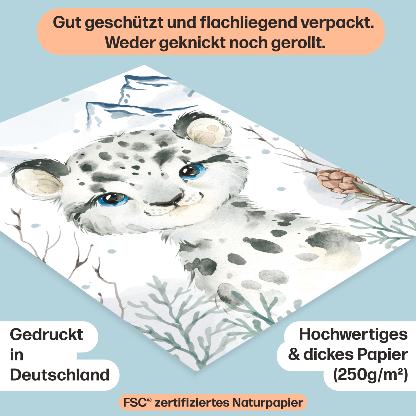 6er Poster-Set fürs Kinderzimmer mit Nordischen Tieren der Arktis | Schöne Babyzimmer Deko