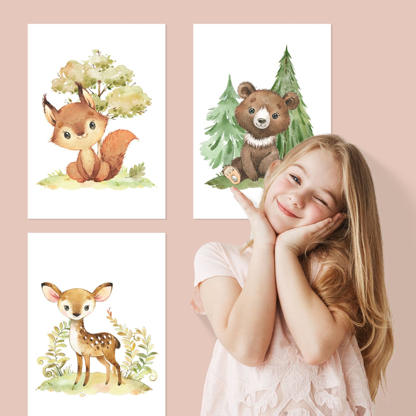 8er Poster Set Baby Waldtiere mit Flora • DIN A4 • CreativeRobin