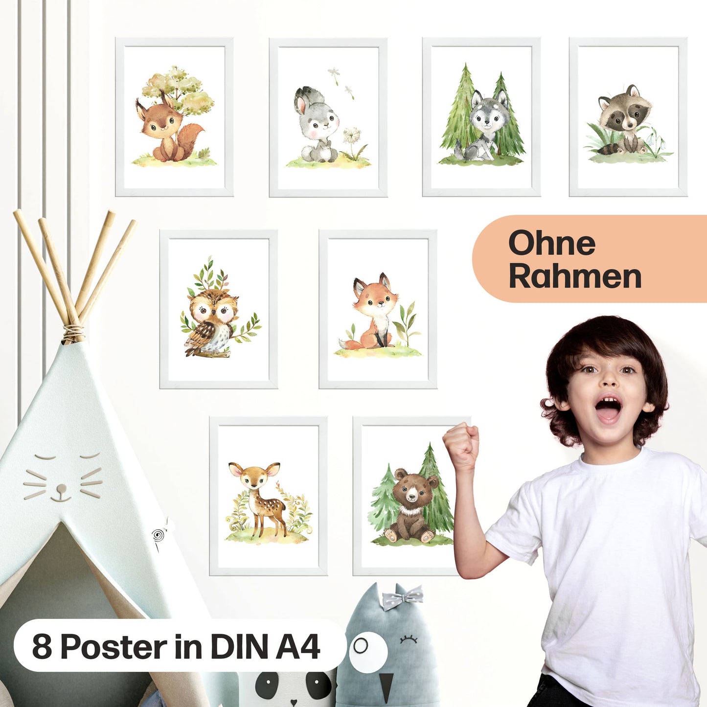 8er Poster Set Baby Waldtiere mit Flora • DIN A4 • CreativeRobin