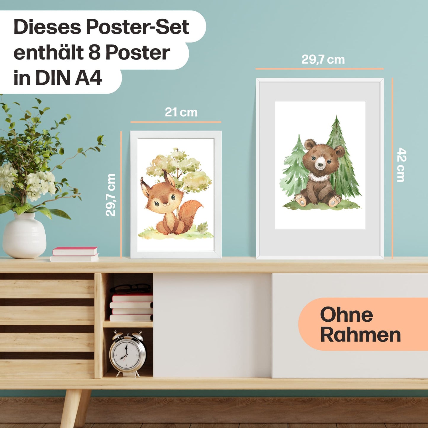 8er Poster Set Baby Waldtiere mit Flora • DIN A4 • CreativeRobin