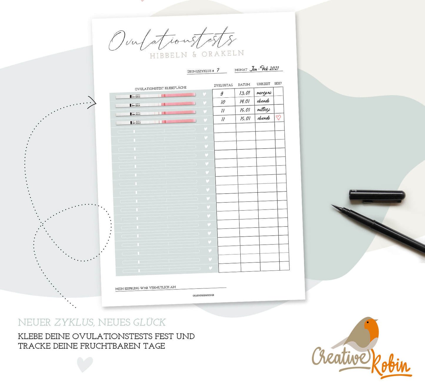 Kinderwunsch Planer zum Ausdrucken | Eisprung Planer | Baby Planer | Schwangerschafts-Planner • 10 Seiten