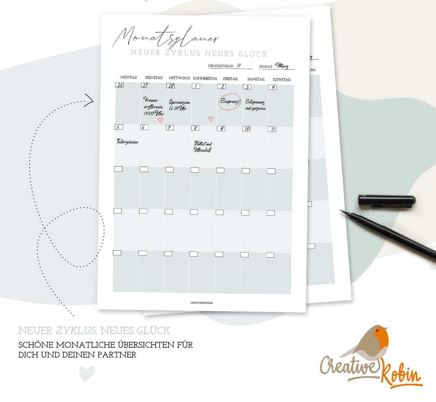 Kinderwunsch Planer zum Ausdrucken | Eisprung Planer | Baby Planer | Schwangerschafts-Planner • 10 Seiten