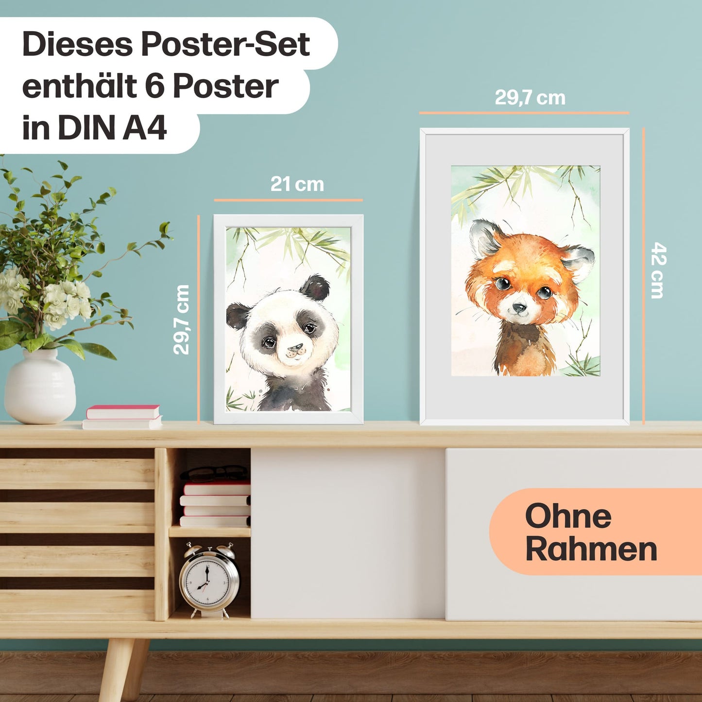 6er Poster Set Australischer Baby Tiere und Pandabären • DIN A4