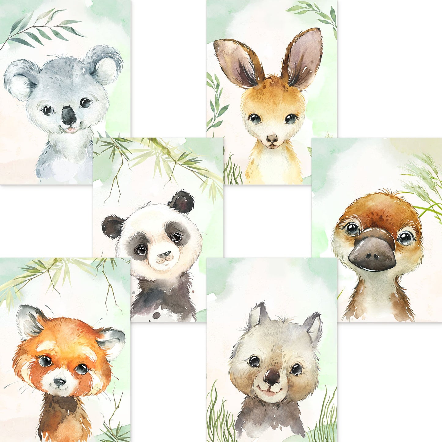 6er Poster Set Australischer Baby Tiere und Pandabären • DIN A4