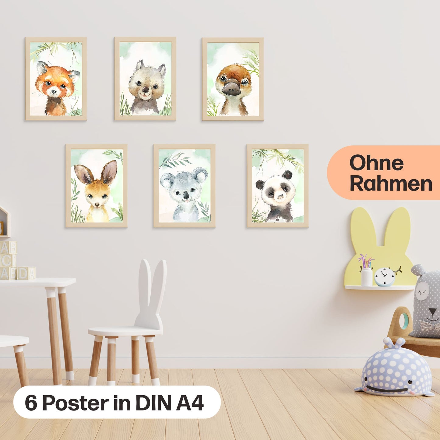 6er Poster Set Australischer Baby Tiere und Pandabären • DIN A4