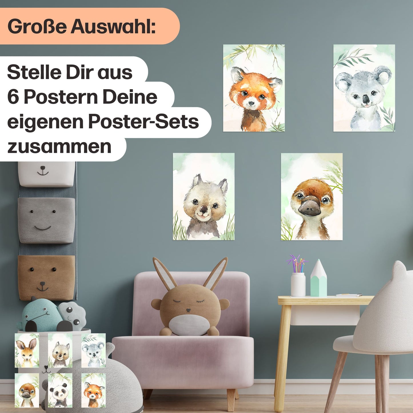 6er Poster Set Australischer Baby Tiere und Pandabären • DIN A4