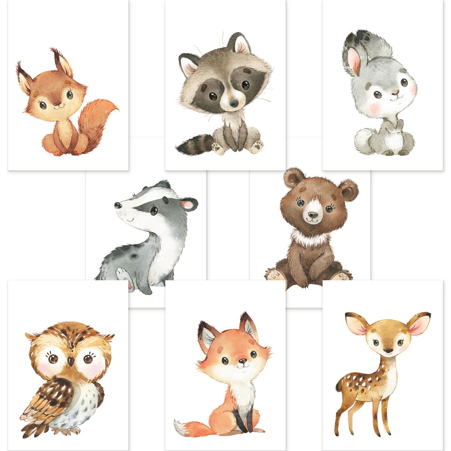 8er Poster Set Waldtiere • Süße Baby Fuchs, Hase, Eule Kinderposter • DIN A4 • CreativeRobin