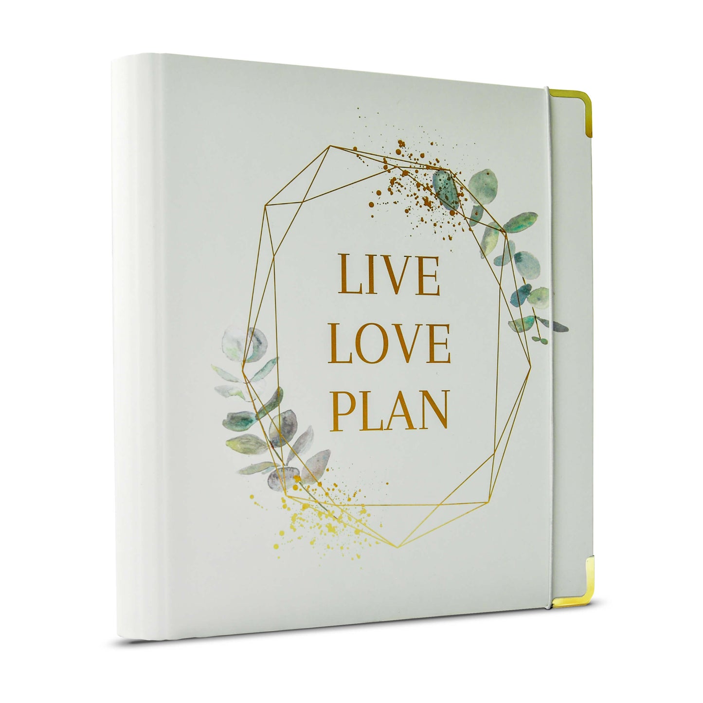 "Live Love Plan” Ringordner mit goldenen Applikationen & Gummiband | 2 D-Ringe | A4 | 4,5cm breit