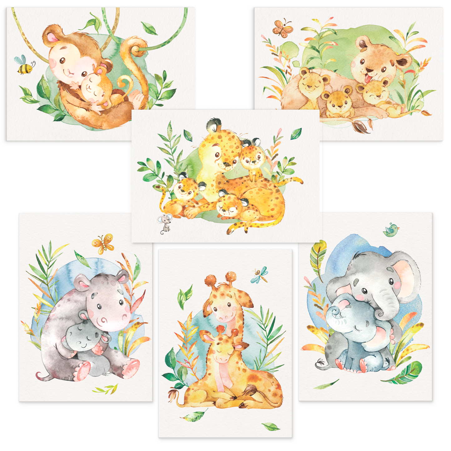 6er Poster-Set von Tieren Afrikas mit Mutter & Baby I Babyzimmer Deko