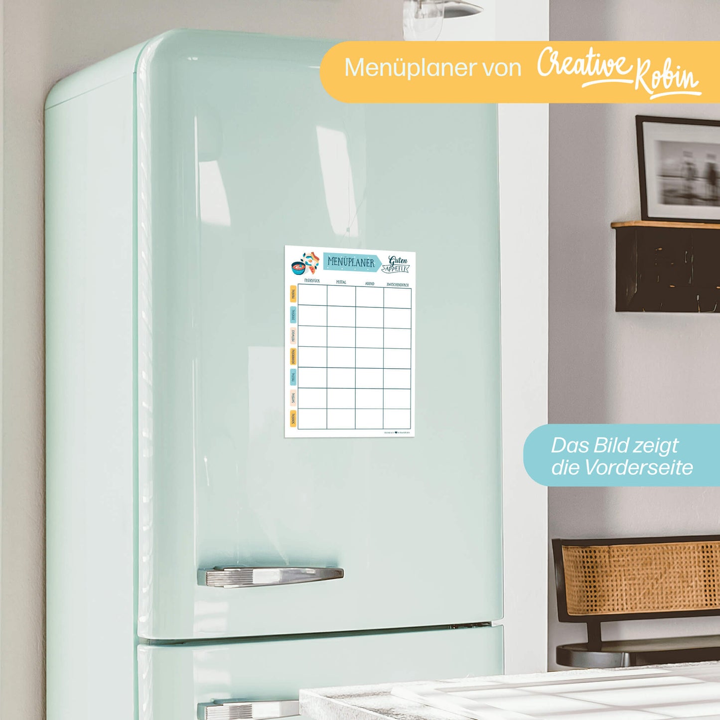 Menüplaner mit Einkaufsliste • Essensplaner Block A5 mit 50 Blatt • CreativeRobin