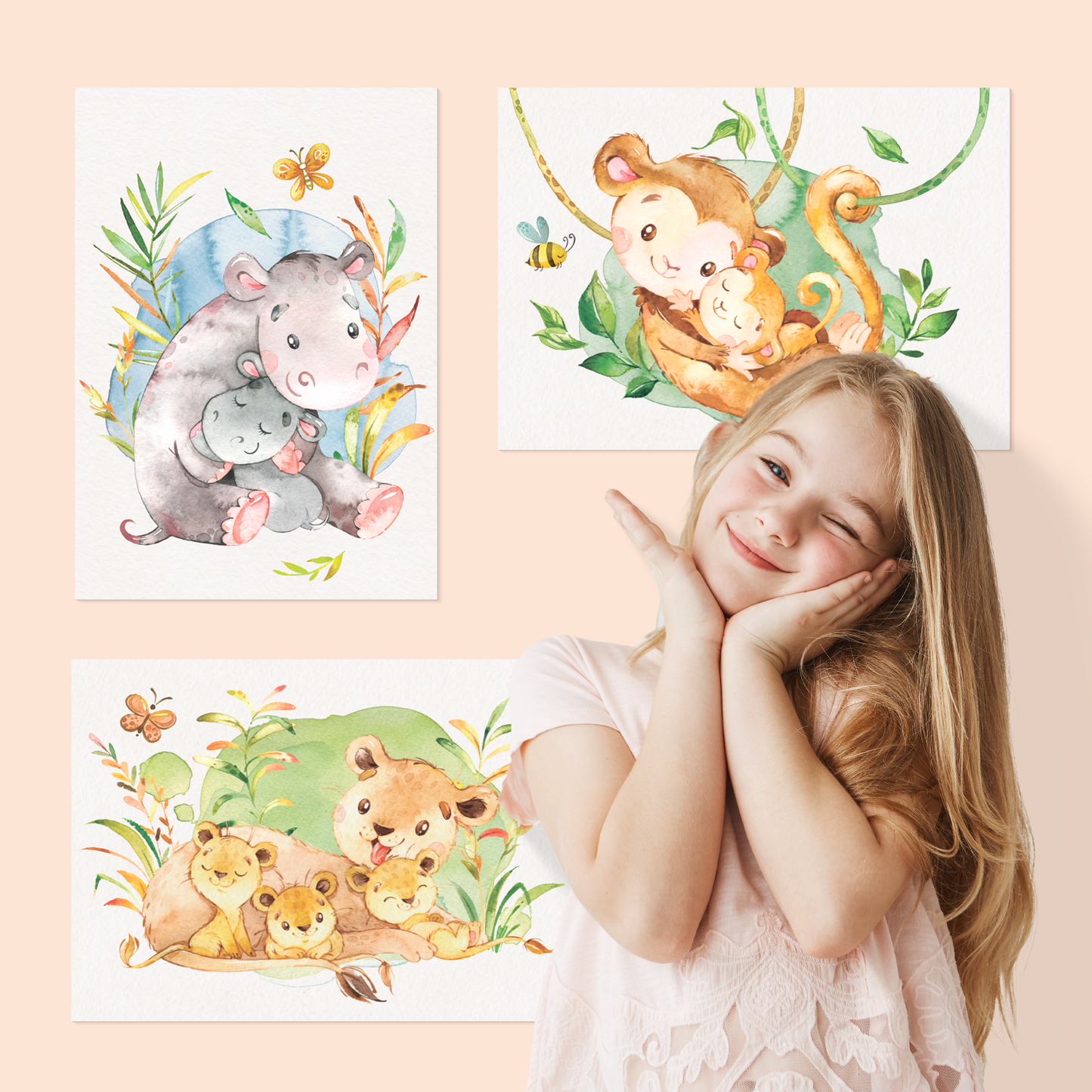 6er Poster-Set von Tieren Afrikas mit Mutter & Baby I Babyzimmer Deko
