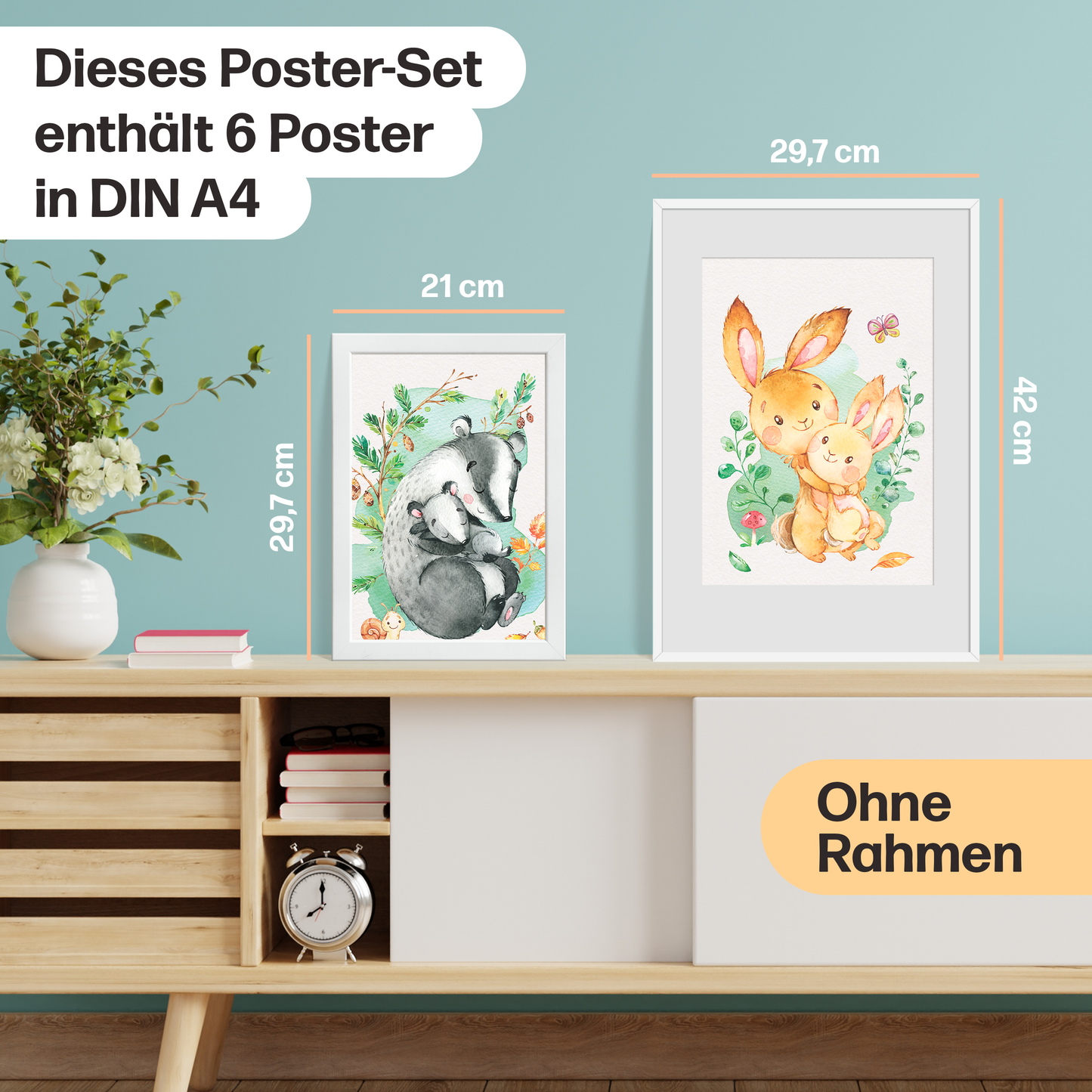 Mutter & Baby Waldtier Poster-Set fürs Kinderzimmer I Babyzimmer Deko