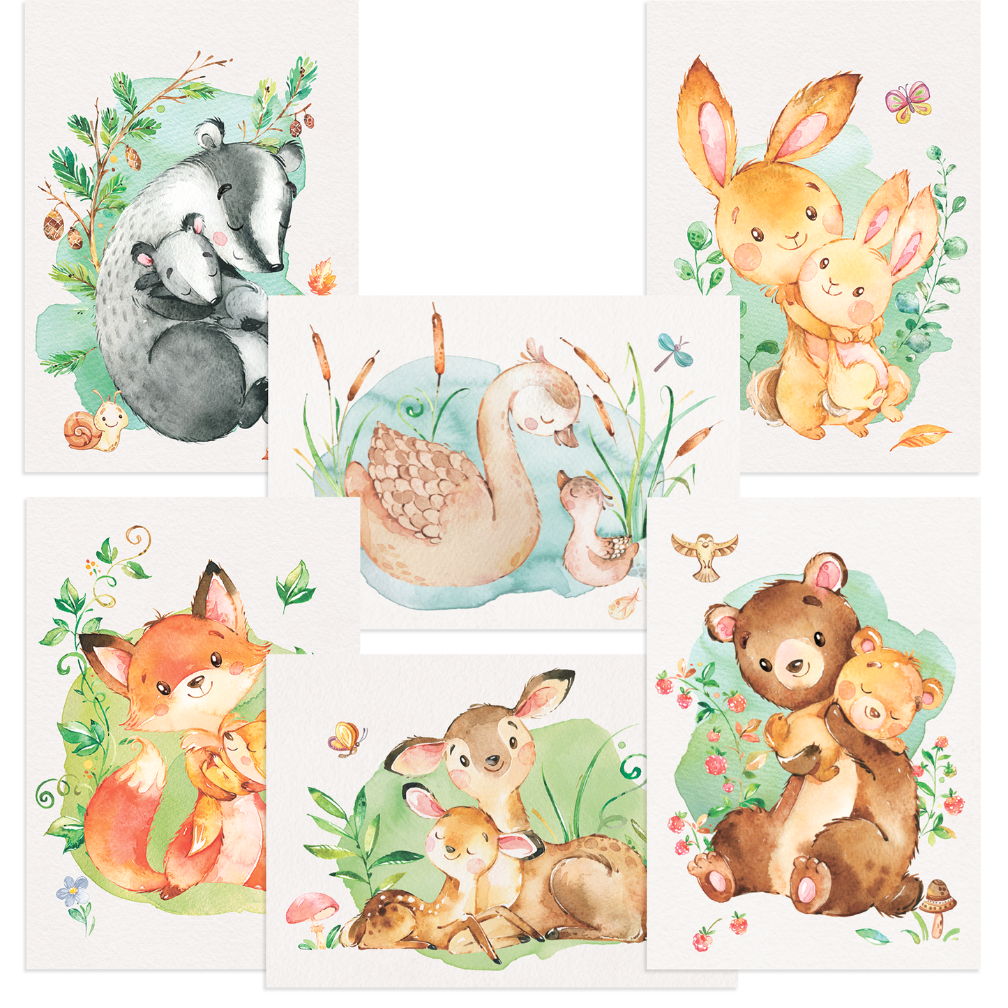 Mutter & Baby Waldtier Poster-Set fürs Kinderzimmer I Babyzimmer Deko