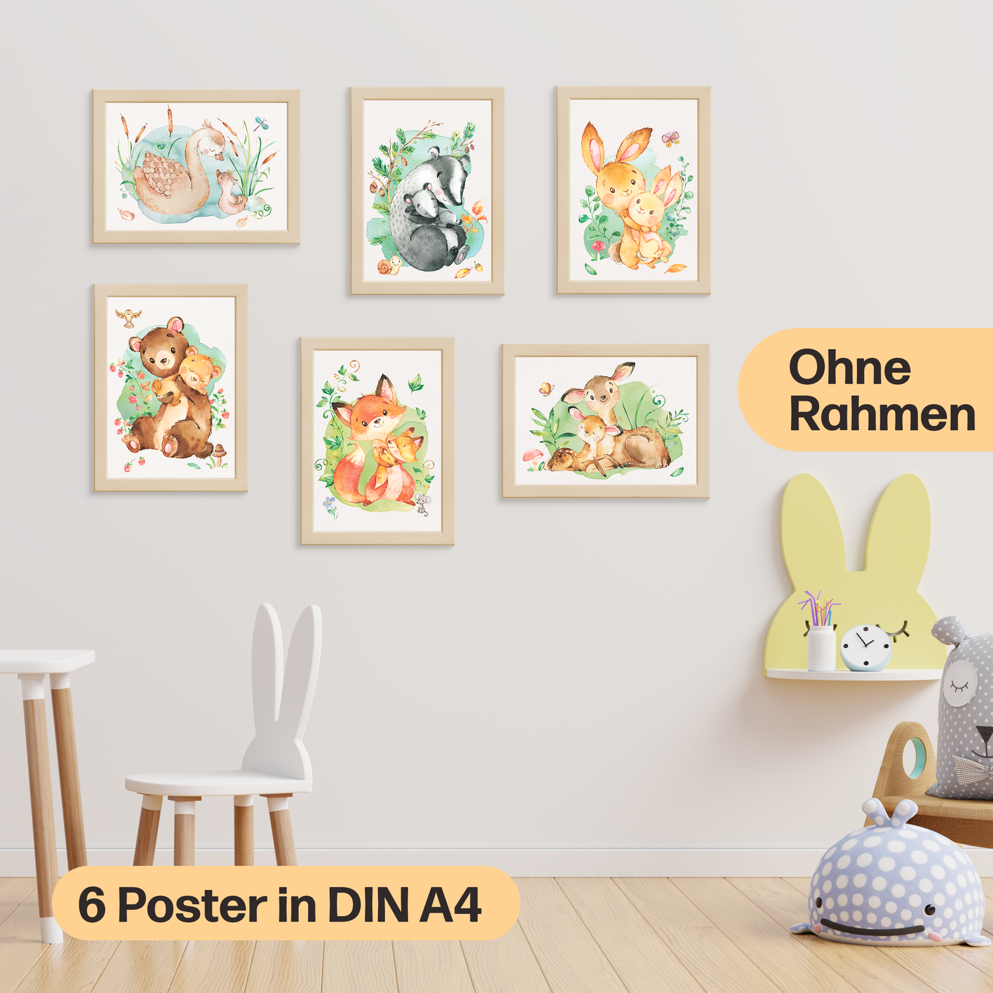 Mutter & Baby Waldtier Poster-Set fürs Kinderzimmer I Babyzimmer Deko