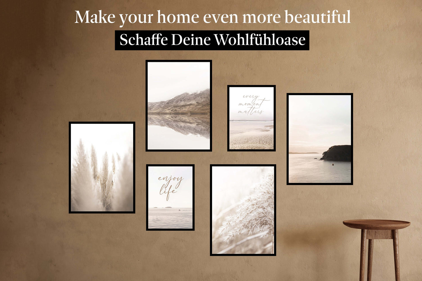 » Strand, Pampasgras & Sprüche « Poster Set als Wohnzimmer Deko | 4x A3 + 2x A4 Wandbilder Collage | ohne Rahmen