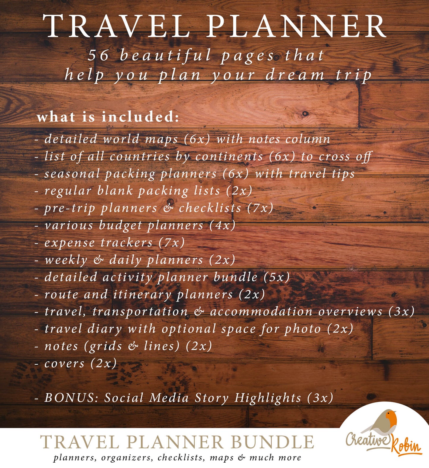 Umfangreicher Reiseplaner | mit 56 PDF Seiten | Planer zum Ausdrucken - englisch