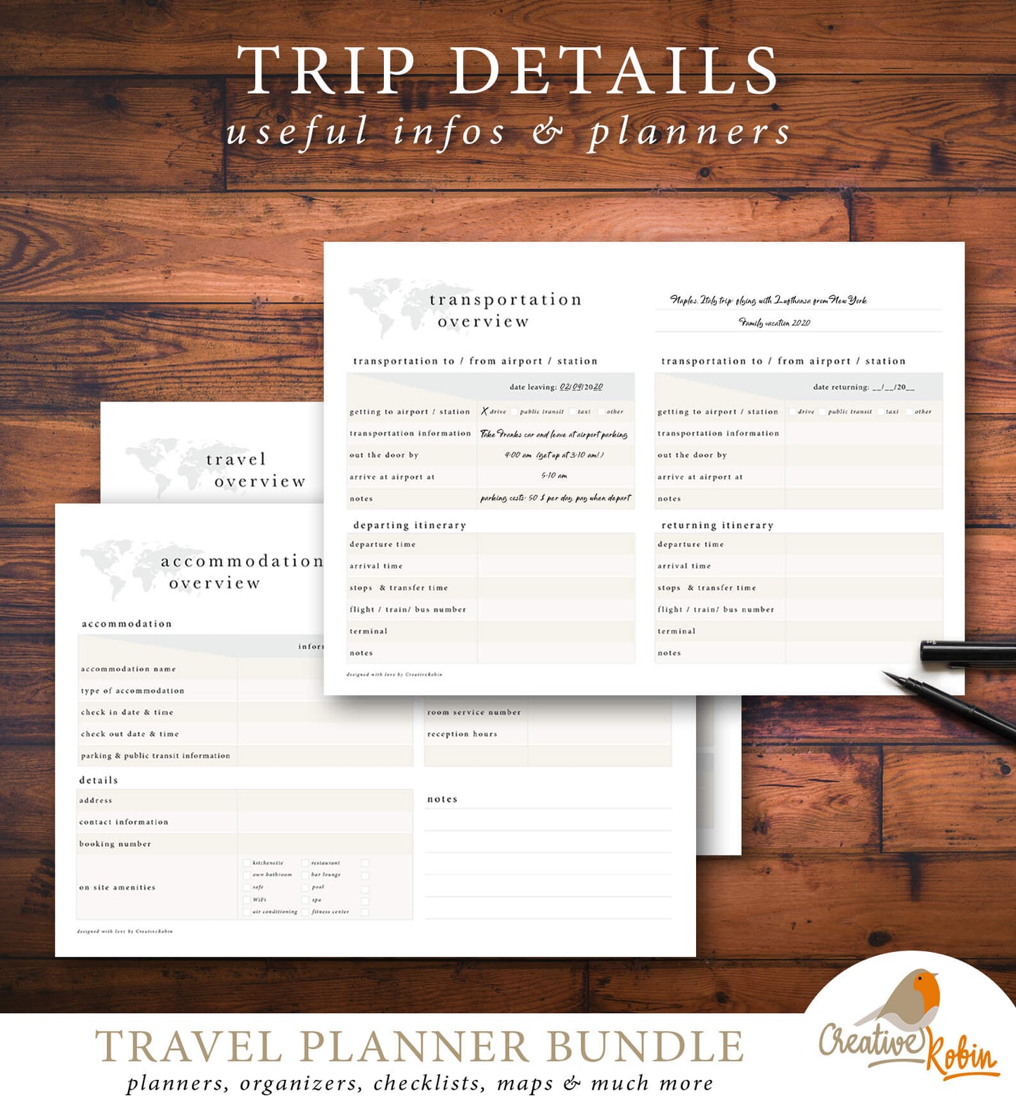 Umfangreicher Reiseplaner | mit 56 PDF Seiten | Planer zum Ausdrucken - englisch