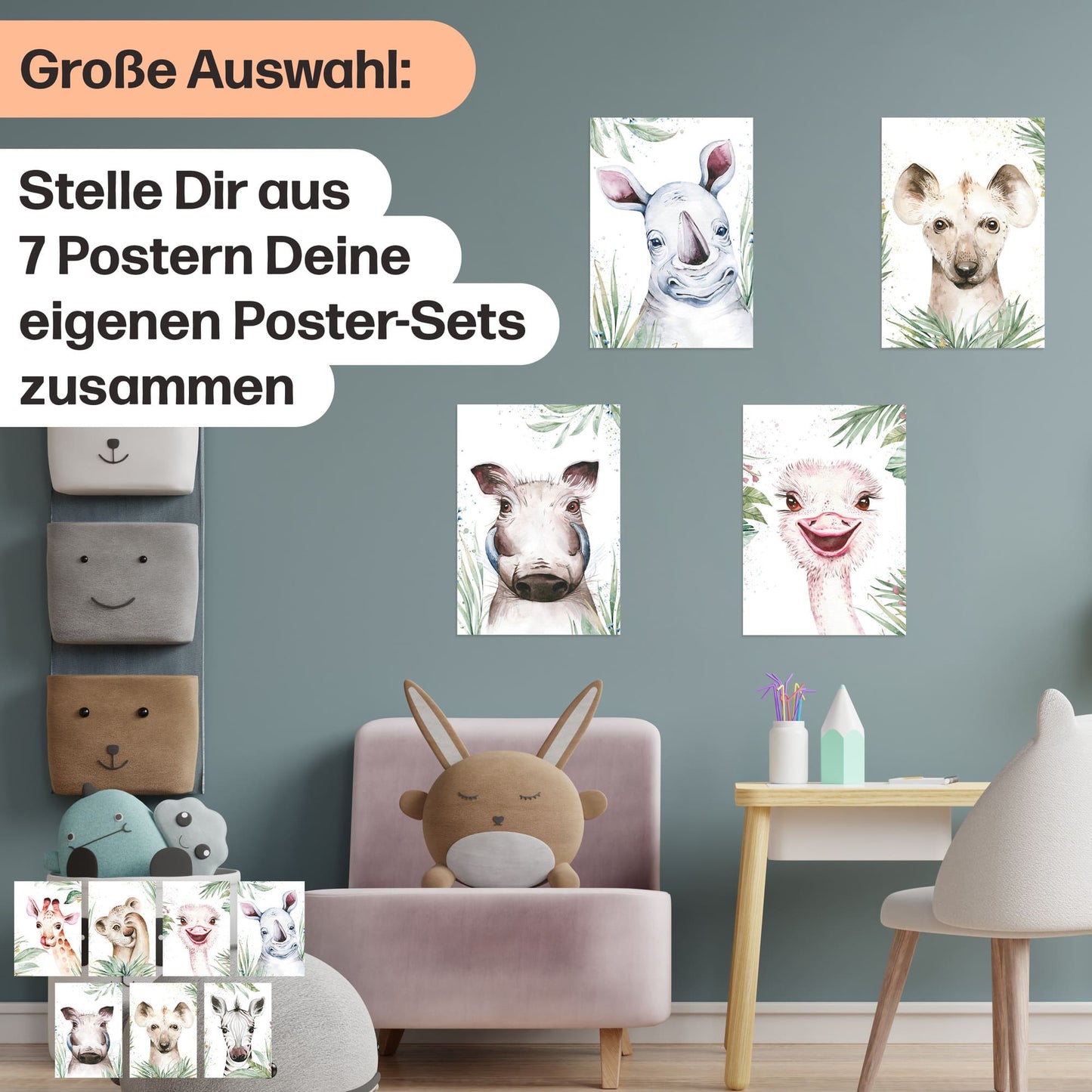 7er Poster Set Afrikanischer Baby Tiere der Savanne • DIN A4