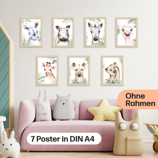 7er Poster Set Afrikanischer Baby Tiere der Savanne • DIN A4