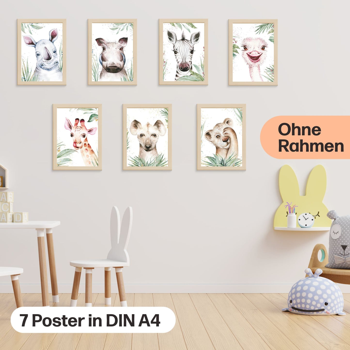 7er Poster Set Afrikanischer Baby Tiere der Savanne • DIN A4