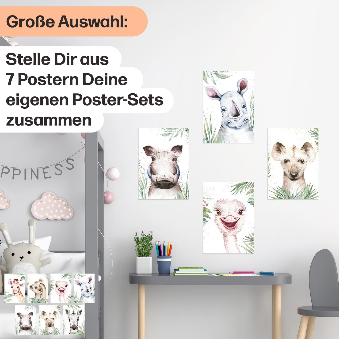 7er Poster Set Afrikanischer Baby Tiere der Savanne • DIN A4