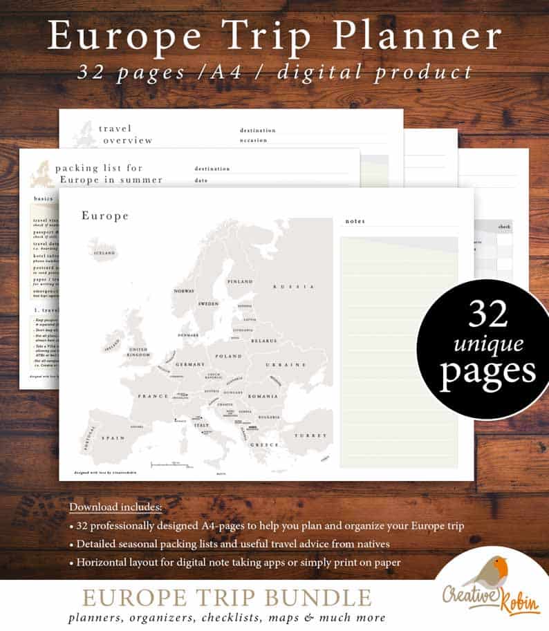 TRAVEL PLANNER EUROPE TRIP PLANNER Printable Planner