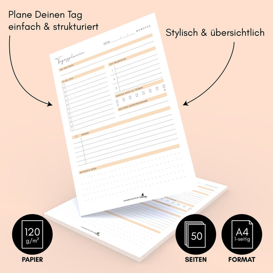 Tagesplaner & To-Do Liste orange • DIN A4 Block mit 50 Blättern • CreativeRobin