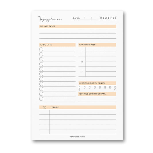 To Do Liste & Tagesplaner • DIN A5 Block mit 50 Blatt • CreativeRobin