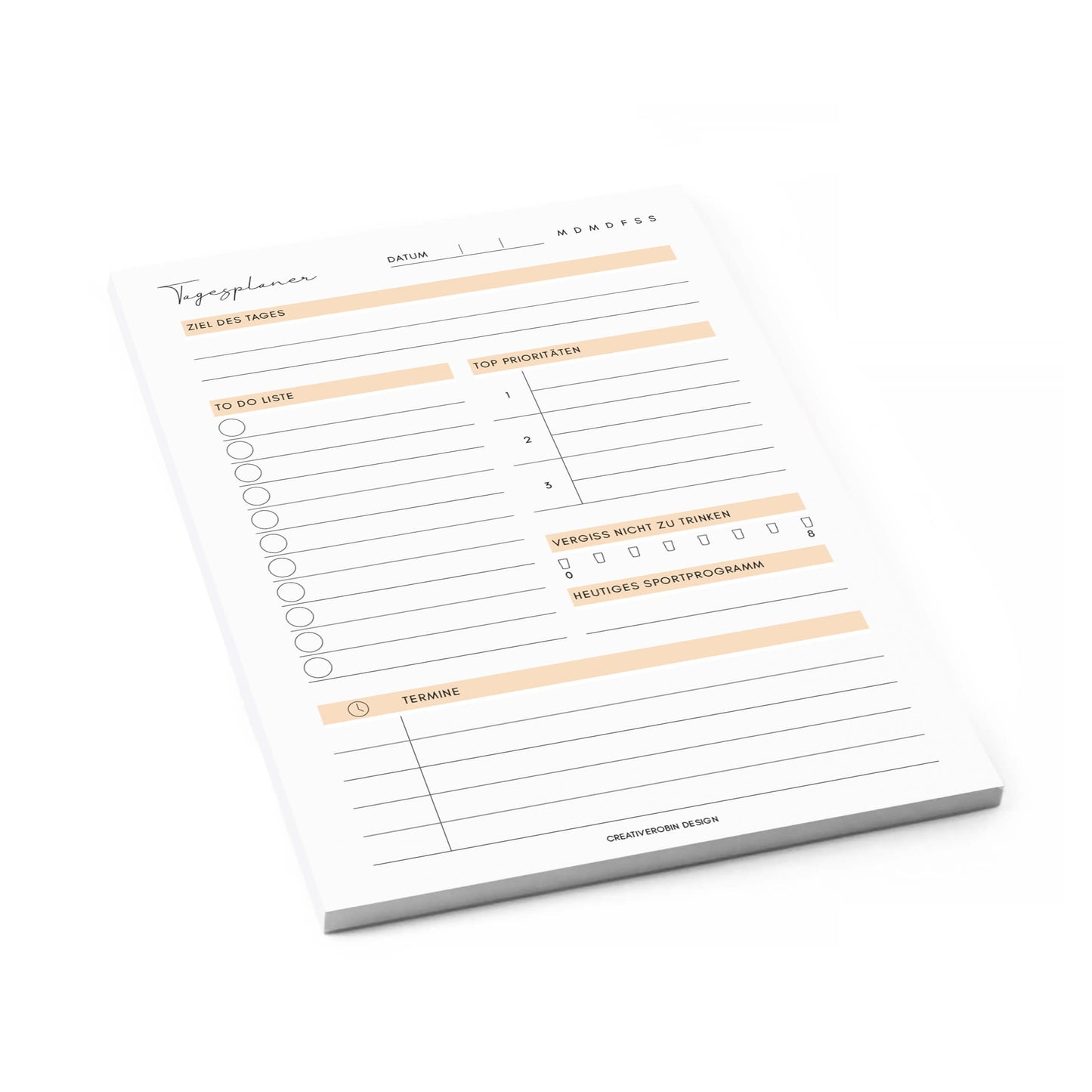 To Do Liste & Tagesplaner • DIN A5 Block mit 50 Blatt • CreativeRobin