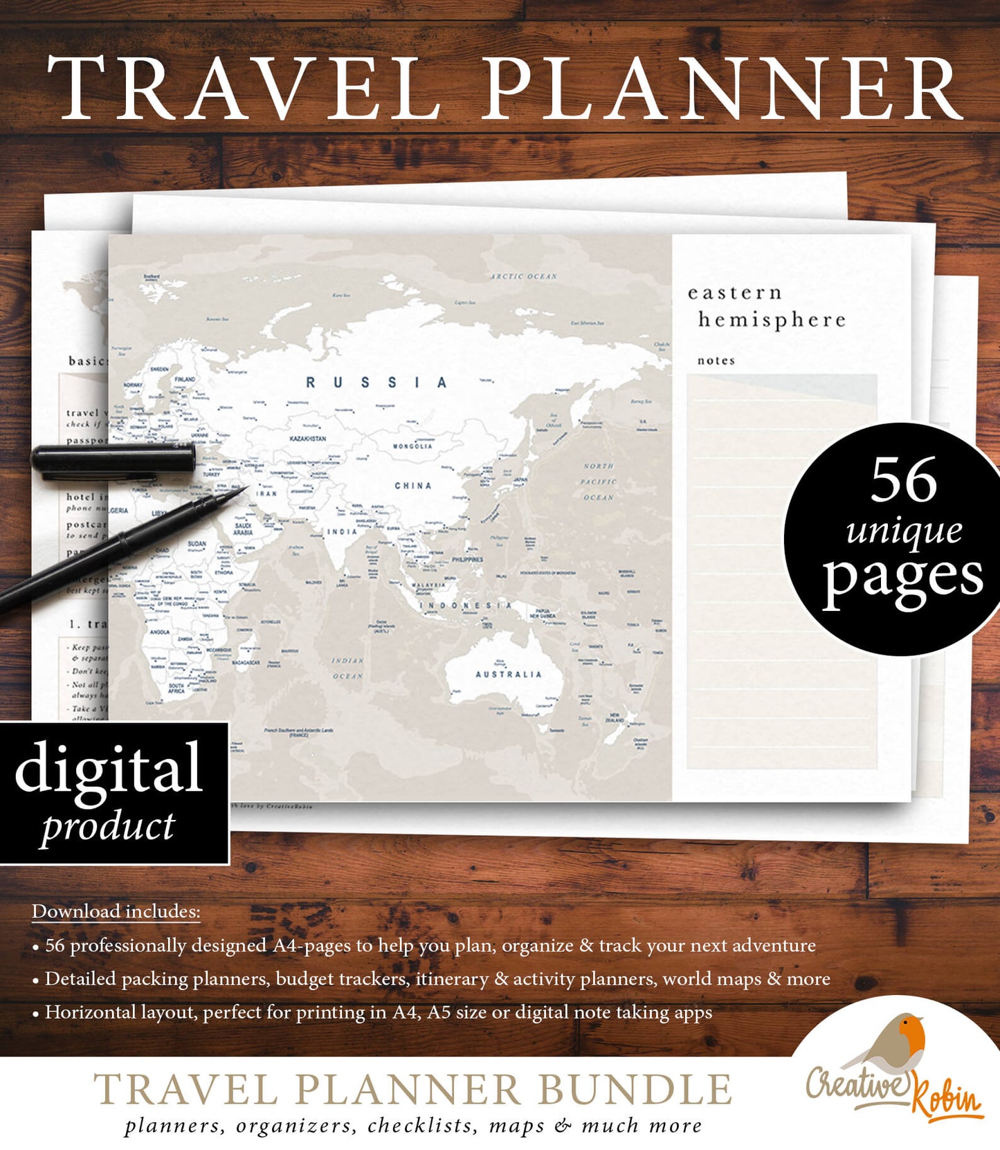 Umfangreicher Reiseplaner | mit 56 PDF Seiten | Planer zum Ausdrucken - englisch