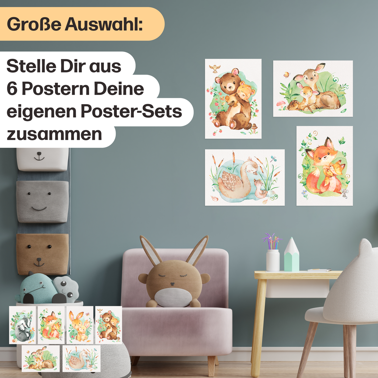 Mutter & Baby Waldtier Poster-Set fürs Kinderzimmer I Babyzimmer Deko