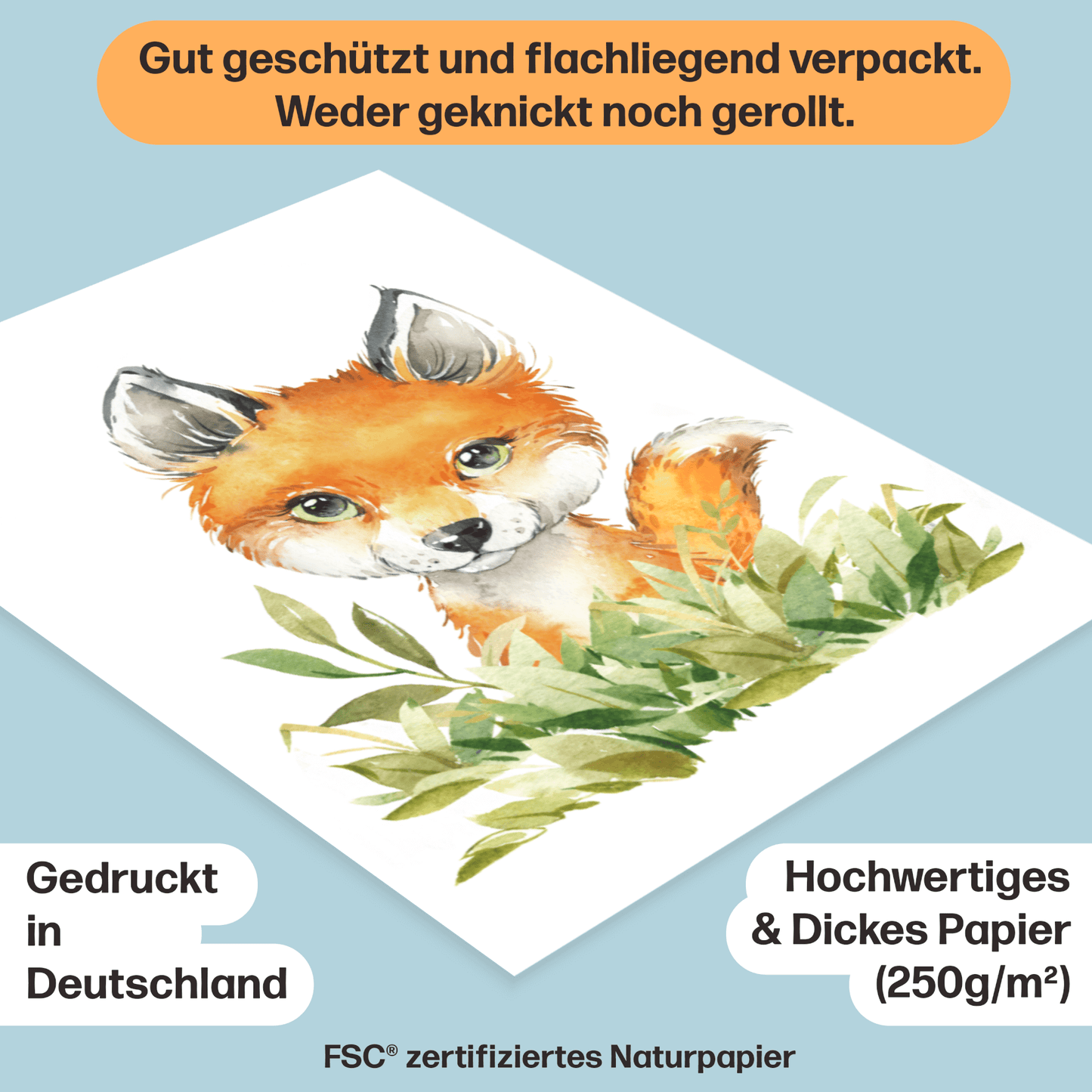 8er Poster-Set Waldtiere Kinderzimmer I Babyzimmer Deko I Eichhörnchen, Igel, Eule, Luchs etc. mit Flora