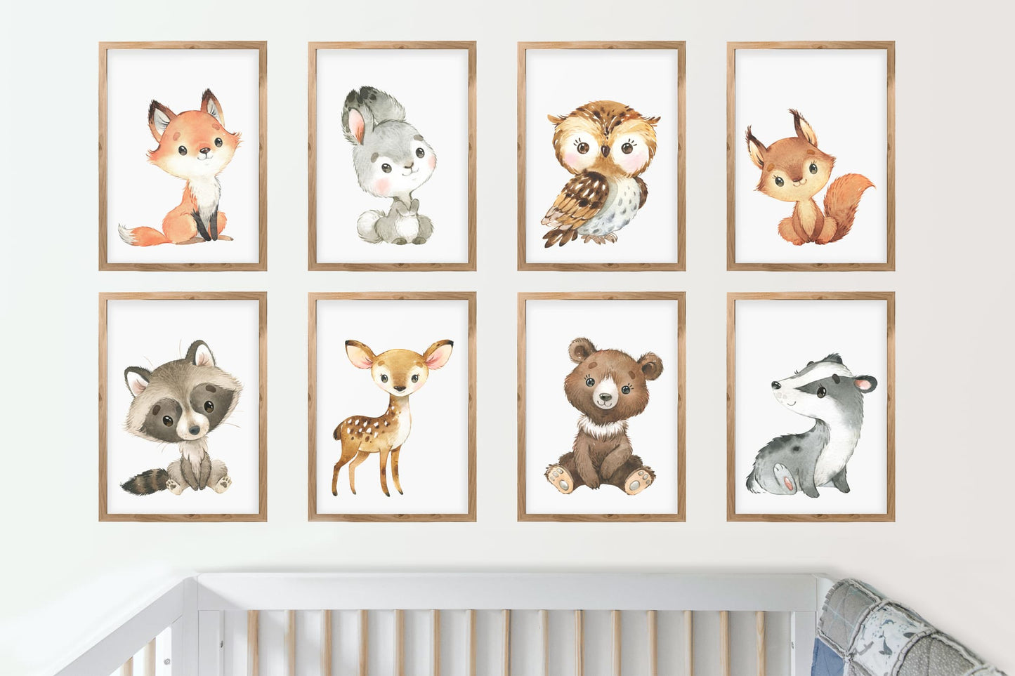 8er Poster Set Waldtiere • Süße Baby Fuchs, Hase, Eule Kinderposter • DIN A4 • CreativeRobin