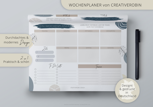 Wochenplaner Block A4 mit 50 Blatt I Praktische Schreibtischunterlage aus Papier mit ToDo Liste & Tagesplaner